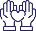 two hands holding a heart icon